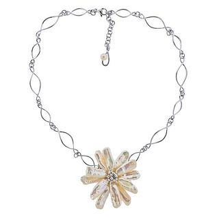 Iridesse Silver Mother of Pearl Floral Pendant Necklace