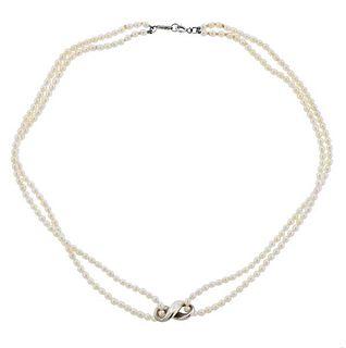 Tiffany &amp; Co Silver Pearl Infinity Double Strand Necklace