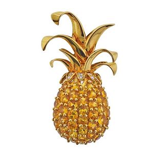 Tiffany &amp; Co 18K Gold Diamond Yellow Sapphire Pineapple Brooch Pin