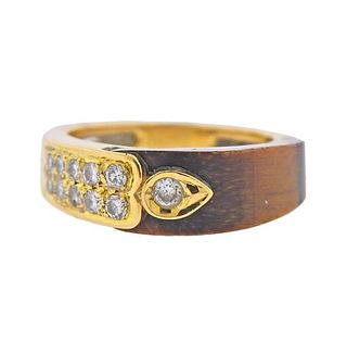 1970s 14k Gold Tiger&#39;s Eye Diamond Ring 