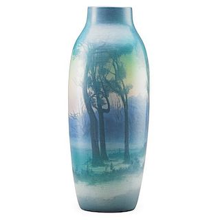 S. COYNE;  ROOKWOOD Tall Scenic Vellum vase