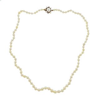 GIA Natural Cultured Pearl 14k Gold Diamond Necklace