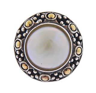 John Hardy Dots  Silver 18K Gold Mabe Pearl Ring