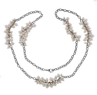 Lagos Caviar Silver Pearl Long Necklace 