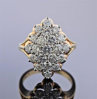 14K Gold Platinum Diamond Cluster Ring
