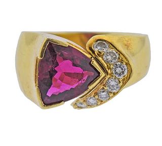 18K Gold Diamond Pink Tourmaline Ring