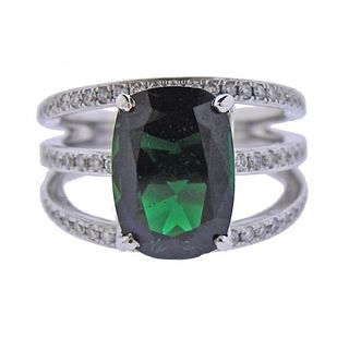 18k Gold 5.19ct Green Tourmaline Diamond Ring 