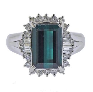 4.10ct Green Tourmaline Diamond Platinum Ring 