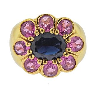 18K Gold Blue Pink Sapphire Cocktail Ring