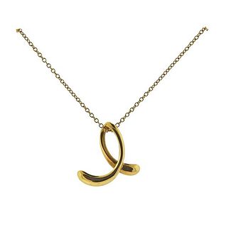 Tiffany &amp; Co Peretti 18K Gold Letter J Pendant Necklace