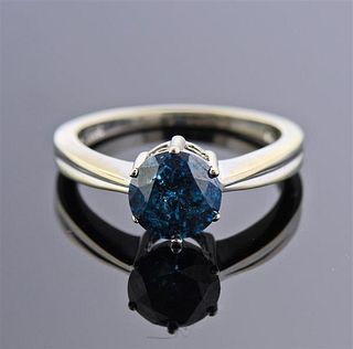 14K Gold Blue Diamond Engagement Ring