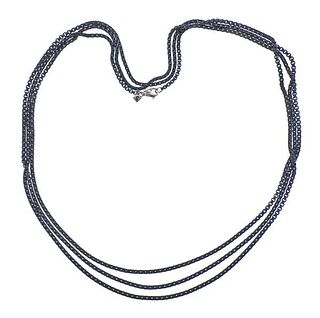 David Yurman Blackened Silver Long Box Chain Necklace