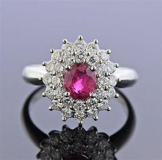 1.19ct Ruby Diamond Platinum Cluster Ring
