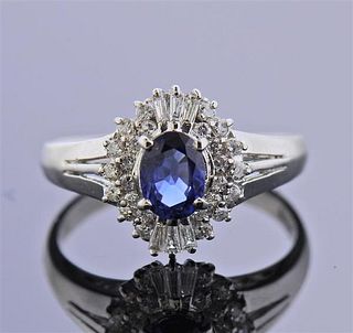 Platinum Diamond Sapphire Cluster Ring
