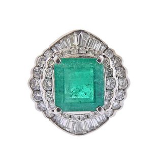 Platinum 6.24ct Emerald Diamond Cocktail Ring
