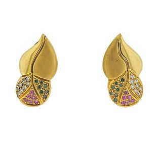 Tenthio 18K Gold Diamond Pink Blue Sapphire Earrings