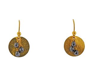 Gurhan 24K Gold Briolette Diamond Disc Earrings
