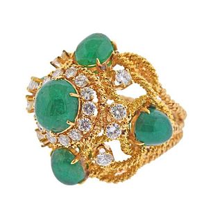18K Gold Diamond Emerald Cocktail Dome Ring