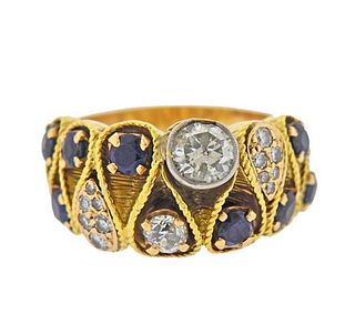 18K Gold Diamond Sapphire Half Band Ring
