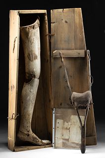 1860s American Civil War Wood Prosthetic Legs + Box