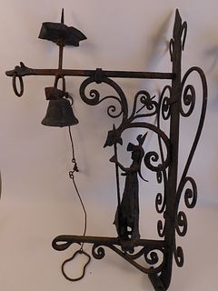 PAIR WROUGHT IRON FIGURAL BELLS