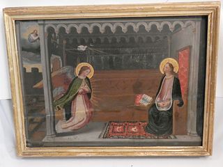 ANTIQUE PAINTED ANNUNCIATION RELIGIOUS ICON 