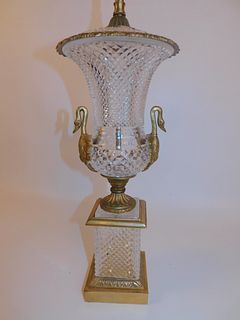 FRENCH CRYSTAL & BRONZE SWAN LAMP