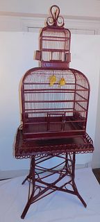 WICKER BIRD CAGE ON STAND