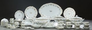 One Hundred Two Piece Set of Clairon Porcelain Dinnerware, Germany, c. 1900, with floral decoration consisting of 12 dinner plates, 11 soup bowls, 12 