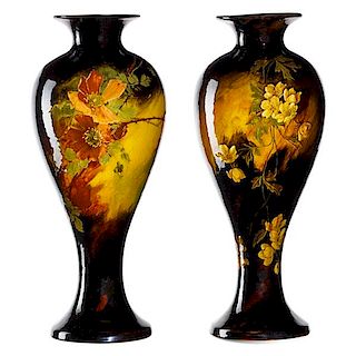 WELLER Two tall Aurelian vases