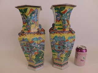 PAIR CHINESE VASES WITH WARRIORS 