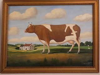 W.A. MAYHEW FOLK ART COW & HOME PAINTING
