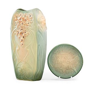 WELLER L'Art Nouveau vase and World's Fair plate