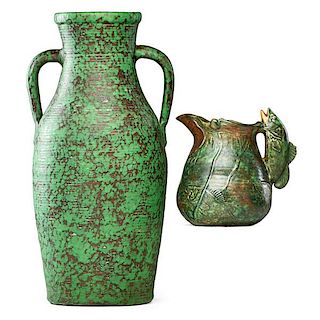 WELLER Coppertone vase and pitcher