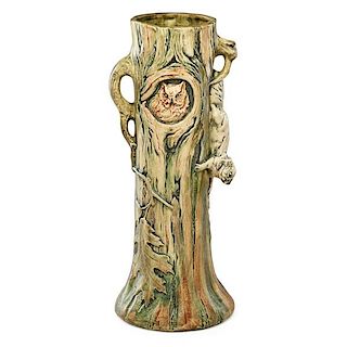 WELLER Woodcraft vase with owls and squirrel