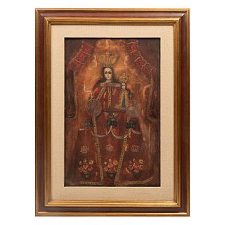 ANÓNIMO Virgen coronada con niño Óleo sobre tela Enmarcado 88 x 65 cm