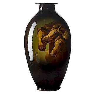 ROSEVILLE Rozane Royal Dark vase w/ horses