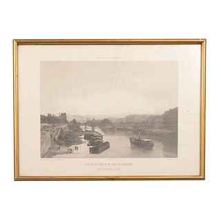 PHILLIPPE BENOIST "Vue de la Seine et du Pont de Solférino, prise du Pont de la Concorde" de "Paris dans sa splendeur" Litografía