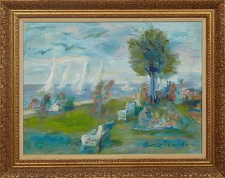 Charles Whitfield Richards (1906-1992, New Orleans), "Sailboats on Lake Pontchartrain," 20th c., oil on canvas, signed lower right, presented in an or