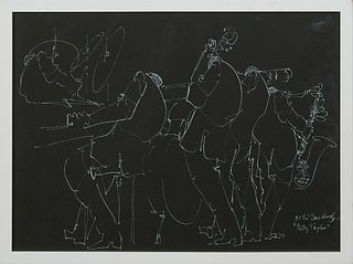 Leo Meiersdorff (1934-1994, New Orleans), "Billy Taylor," 20th c., pen and ink, signed and titled lower right, presented in a white frame, H.- 14 1/2 