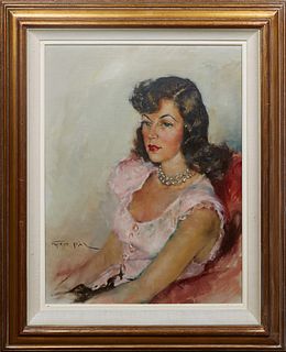 P‡l Fried (1893-1976, Hungarian), "Beautiful Lady," 20th c., oil on canvas, signed lower left, presented in a gilt frame, H.- 29 1/2 in., W.- 23 1/4 i