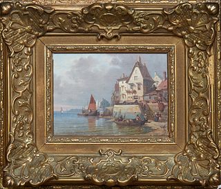 Charles Euphrasie Kuwasseg (1833-1904, France), "Coastal Scene," 1889, oil on canvas, signed and dated lower right, presented in a wide ornate gilt an