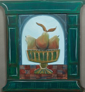 Lisa Boykin Adams (1955-, California), "Medieval Pears," 2001, acrylic on wood, signed and dated lower right, titled en verso, H.- 21 1/2 in., W.- 19 