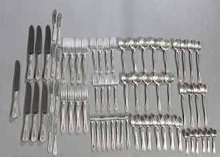 Thirty-One Piece Partial Set of Sterling Flatware, by Gorham, in the "Cambridge" pattern, 1889, consisting of 8 luncheon forks, 8 dinner forks, 7 soup