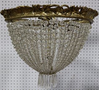 French 19th C Dore Bronze Crystal Plafonnier