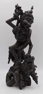 Signed Carved Balinese Figure of Garuda Fighting a