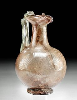 Roman Glass Oinochoe - Aubergine, Applied Green Handle