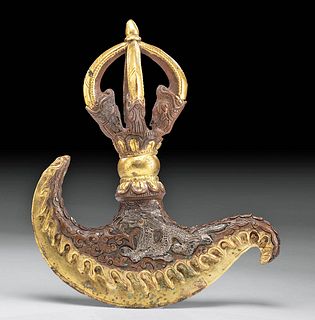 18th C. Tibetan Gilt Brass & Silver Kartika Dorje