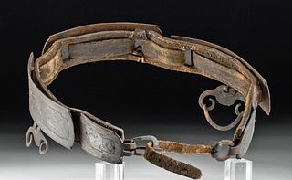 Late 18th C. Tibetan Leather & Silvered Steel Belt