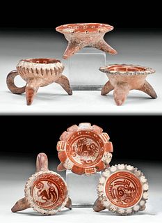 Lot of 3 Petite Michoacan Pottery Tripod Vessels